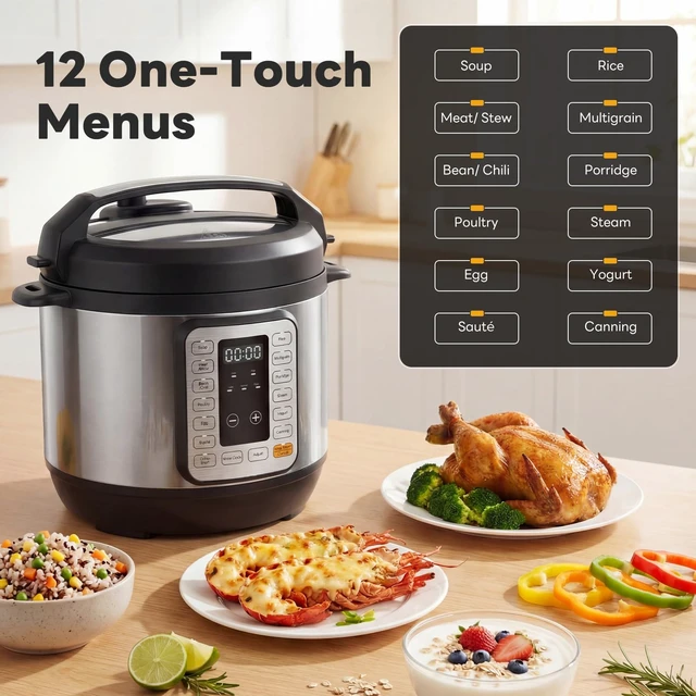 Alt view image 3 of 7 - 16-in-1 Electric Pressure Cooker 8QT, 12-Preset Multi Cookers with Ceramic Pot, Slow Cook Rice Steamer Sauté Soup Yogurt Maker and More, Recipe Book