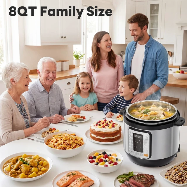 Alt view image 7 of 7 - 16-in-1 Electric Pressure Cooker 8QT, 12-Preset Multi Cookers with Ceramic Pot, Slow Cook Rice Steamer Sauté Soup Yogurt Maker and More, Recipe Book
