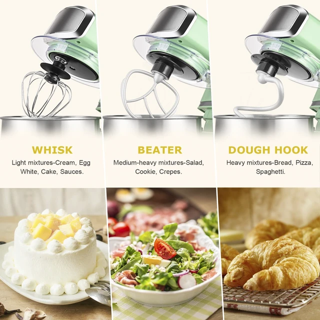 Alt view image 4 of 7 - Stand Mixer,3.2Qt Small Electric Food Mixer,6 Speeds Portable Lightweight Kitchen Mixer for Daily Use with Egg Whisk,Dough Hook,Flat Beater