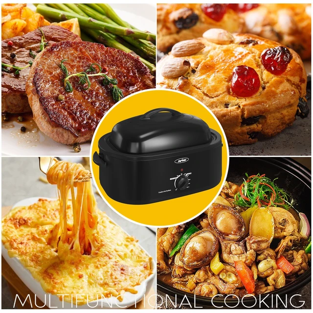 Alt view image 7 of 7 - Roaster Oven, Electric Roaster Oven with Self-Basting Lid, 24lb 20-Quart Turkey Roaster with Unique Defrost/Warm Function, Large Roaster with Removable Pan & Rack, Stainless Steel, Black