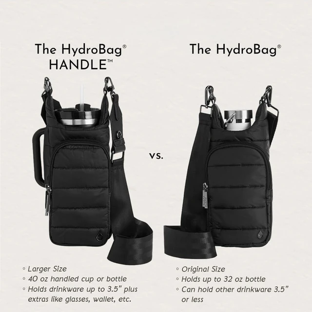 Alt view image 3 of 5 - HydroBag HANDLE® 40 oz Tumbler Carrier with Strap & Phone Pocket | Quilted Crossbody Water Bottle Holder Bag with Zip Slot for Handled Cups Tumbler Holder with Strap, Gift for Women