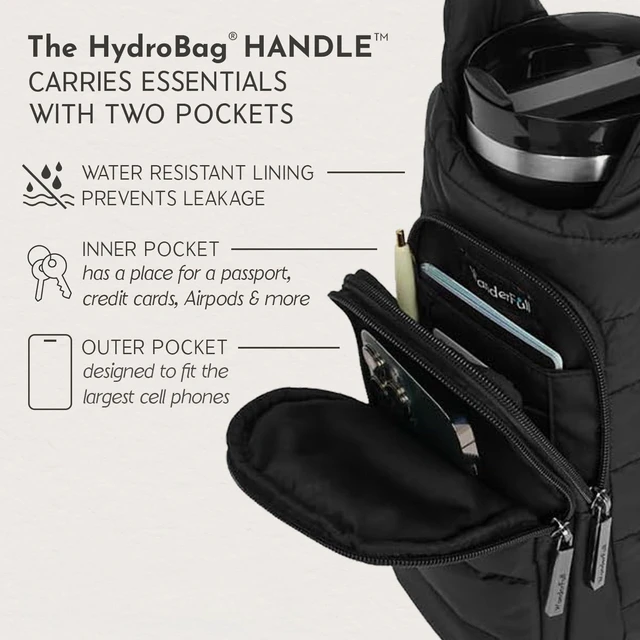Alt view image 2 of 5 - HydroBag HANDLE® 40 oz Tumbler Carrier with Strap & Phone Pocket | Quilted Crossbody Water Bottle Holder Bag with Zip Slot for Handled Cups Tumbler Holder with Strap, Gift for Women