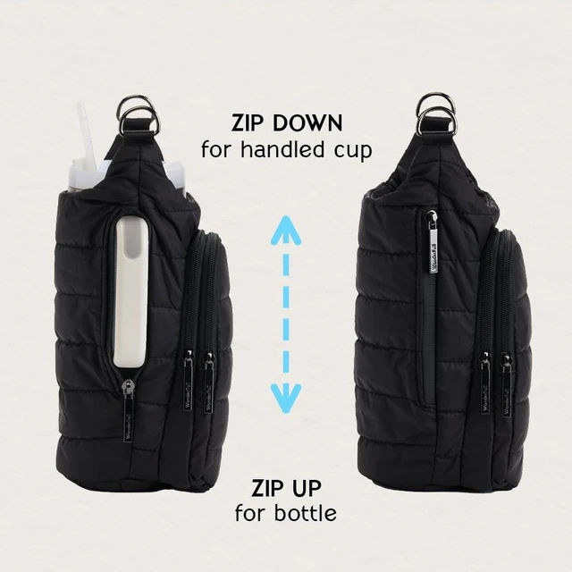 Alt view image 4 of 5 - HydroBag HANDLE® 40 oz Tumbler Carrier with Strap & Phone Pocket | Quilted Crossbody Water Bottle Holder Bag with Zip Slot for Handled Cups Tumbler Holder with Strap, Gift for Women