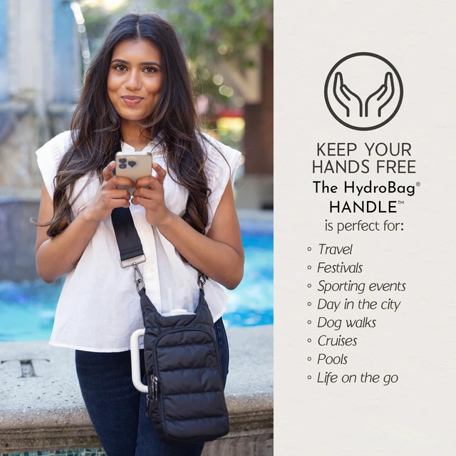 Alt view image 4 of 4 - HydroBag HANDLE® 40 oz Tumbler Carrier with Strap & Phone Pocket | Quilted Crossbody Water Bottle Holder Bag with Zip Slot for Handled Cups Tumbler Holder with Strap, Gift for Women