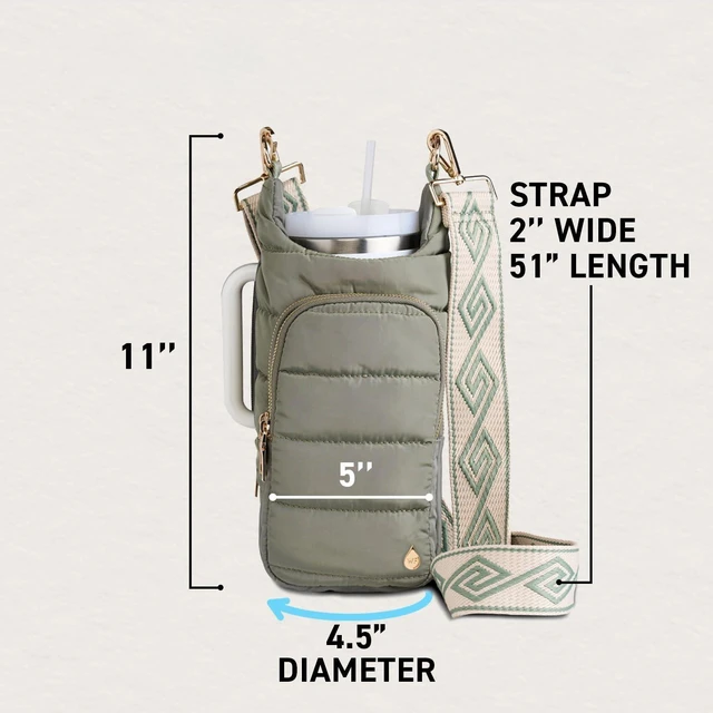 Alt view image 2 of 5 - HydroBag HANDLE® 40 oz Tumbler Carrier with Strap & Phone Pocket | Quilted Crossbody Water Bottle Holder Bag with Zip Slot for Handled Cups Tumbler Holder with Strap, Gift for Women