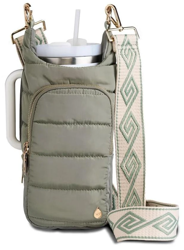Main image of HydroBag HANDLE® 40 oz Tumbler Carrier with Strap & Phone Pocket | Quilted Crossbody Water Bottle Holder Bag with Zip Slot for Handled Cups Tumbler Holder with Strap, Gift for Women