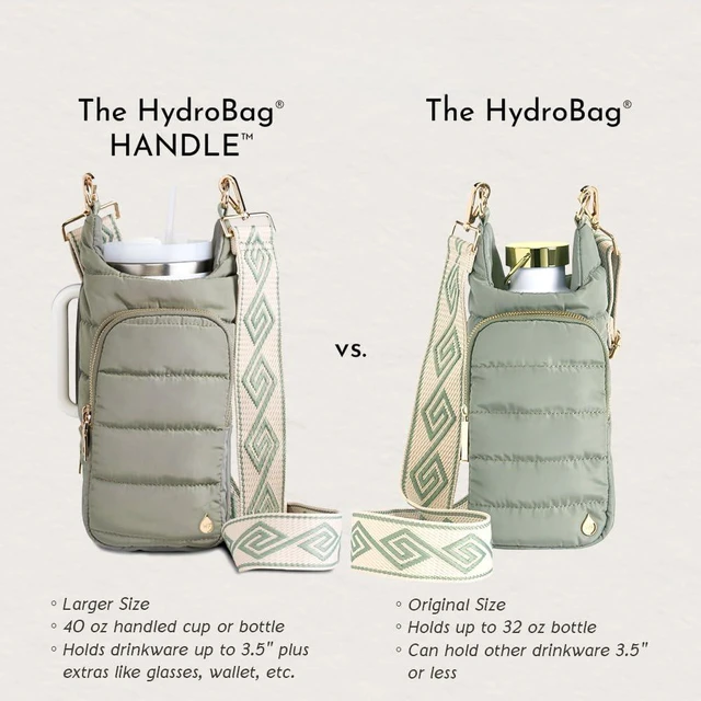 Alt view image 4 of 5 - HydroBag HANDLE® 40 oz Tumbler Carrier with Strap & Phone Pocket | Quilted Crossbody Water Bottle Holder Bag with Zip Slot for Handled Cups Tumbler Holder with Strap, Gift for Women