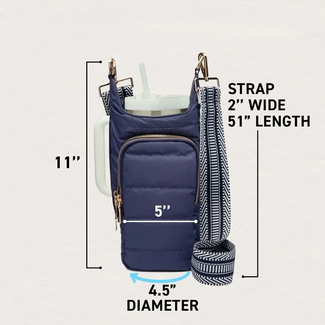 Alt view image 2 of 6 - HydroBag HANDLE® 40 oz Tumbler Carrier with Strap & Phone Pocket | Quilted Crossbody Water Bottle Holder Bag with Zip Slot for Handled Cups Tumbler Holder with Strap, Gift for Women