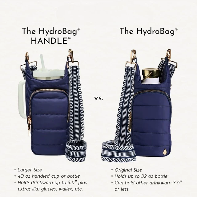 Alt view image 5 of 6 - HydroBag HANDLE® 40 oz Tumbler Carrier with Strap & Phone Pocket | Quilted Crossbody Water Bottle Holder Bag with Zip Slot for Handled Cups Tumbler Holder with Strap, Gift for Women