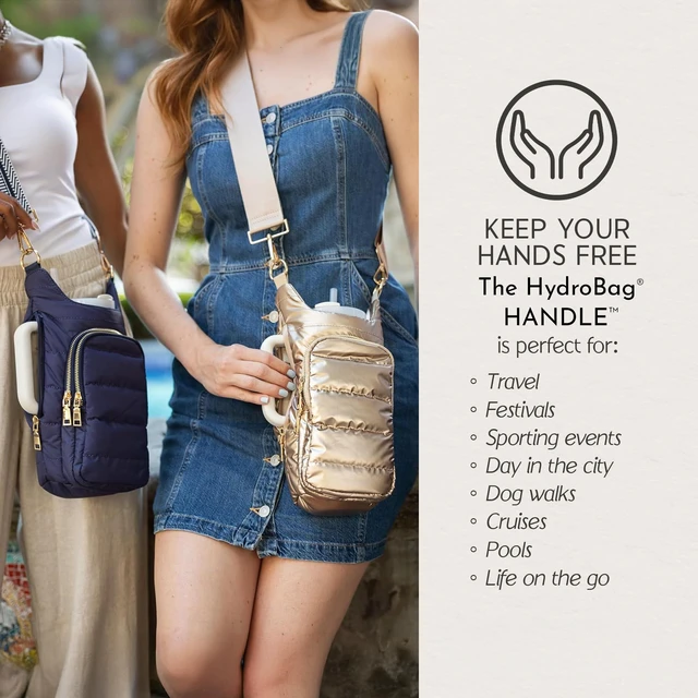 Alt view image 3 of 6 - HydroBag HANDLE® 40 oz Tumbler Carrier with Strap & Phone Pocket | Quilted Crossbody Water Bottle Holder Bag with Zip Slot for Handled Cups Tumbler Holder with Strap, Gift for Women