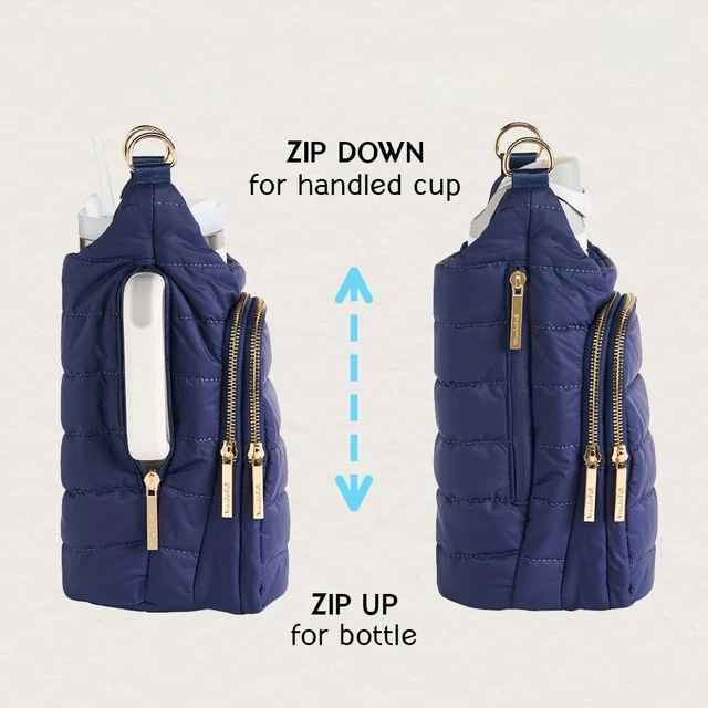 Alt view image 6 of 6 - HydroBag HANDLE® 40 oz Tumbler Carrier with Strap & Phone Pocket | Quilted Crossbody Water Bottle Holder Bag with Zip Slot for Handled Cups Tumbler Holder with Strap, Gift for Women