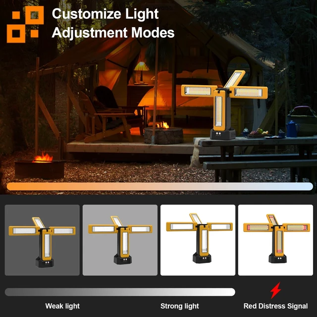 Alt view image 4 of 7 - 13200mAh Rechargeable Solar Work Light,IPX4 Waterproof with Folding Stand Support and Portable Carrying Bag, 8000 Lumen Stepless Dimmable, 4 Lighting Modes, White/Warm/Warm White (Standard)