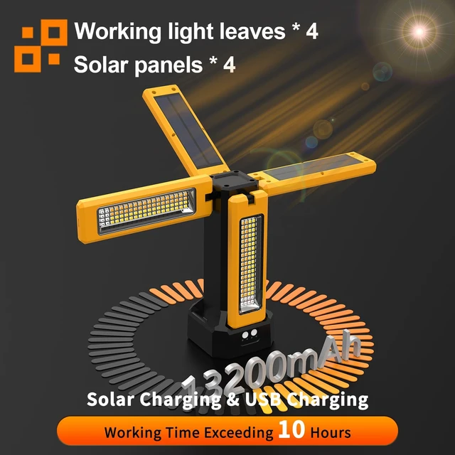 Alt view image 5 of 7 - 13200mAh Rechargeable Solar Work Light,IPX4 Waterproof with Folding Stand Support and Portable Carrying Bag, 8000 Lumen Stepless Dimmable, 4 Lighting Modes, White/Warm/Warm White (Standard)