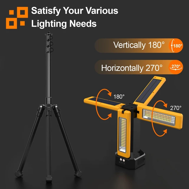 Alt view image 6 of 7 - 13200mAh Rechargeable Solar Work Light,IPX4 Waterproof with Folding Stand Support and Portable Carrying Bag, 8000 Lumen Stepless Dimmable, 4 Lighting Modes, White/Warm/Warm White (Standard)