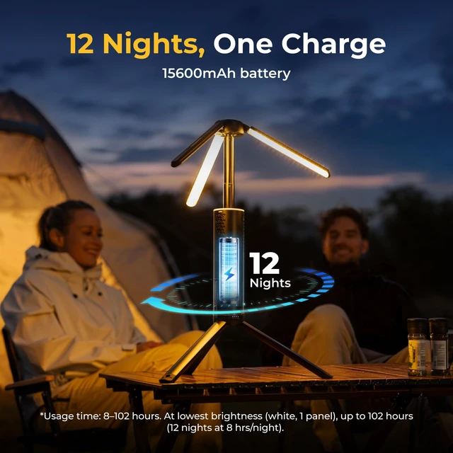 Alt view image 2 of 7 - Telescopic Camping Light T1, 15600mAh Rechargeable Lantern, Black | 5.5 ft Adjustable Height, 1000x3 Lumens, 8-102H Runtime, 270°/180° Rotation, 3 Color Modes, Honeycomb Cutout Design, Outdoor