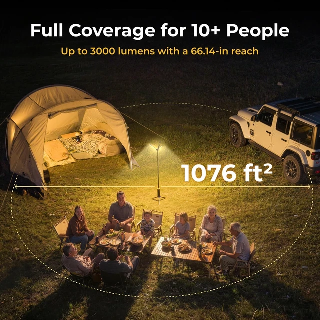 Alt view image 3 of 7 - Telescopic Camping Light T1, 15600mAh Rechargeable Lantern, Black | 5.5 ft Adjustable Height, 1000x3 Lumens, 8-102H Runtime, 270°/180° Rotation, 3 Color Modes, Honeycomb Cutout Design, Outdoor