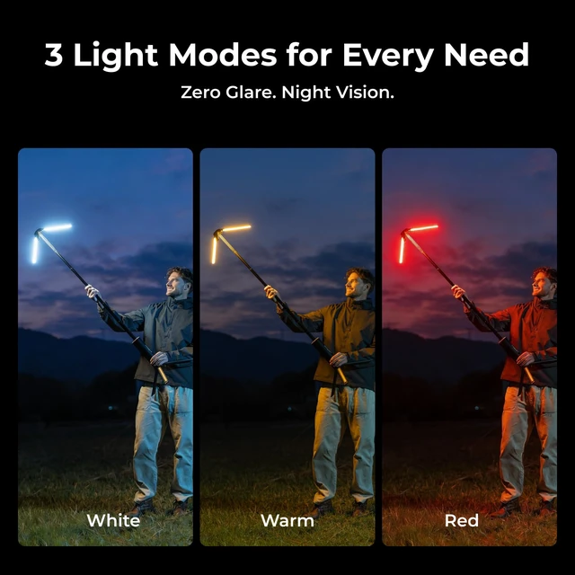 Alt view image 6 of 7 - Telescopic Camping Light T1, 15600mAh Rechargeable Lantern, Black | 5.5 ft Adjustable Height, 1000x3 Lumens, 8-102H Runtime, 270°/180° Rotation, 3 Color Modes, Honeycomb Cutout Design, Outdoor