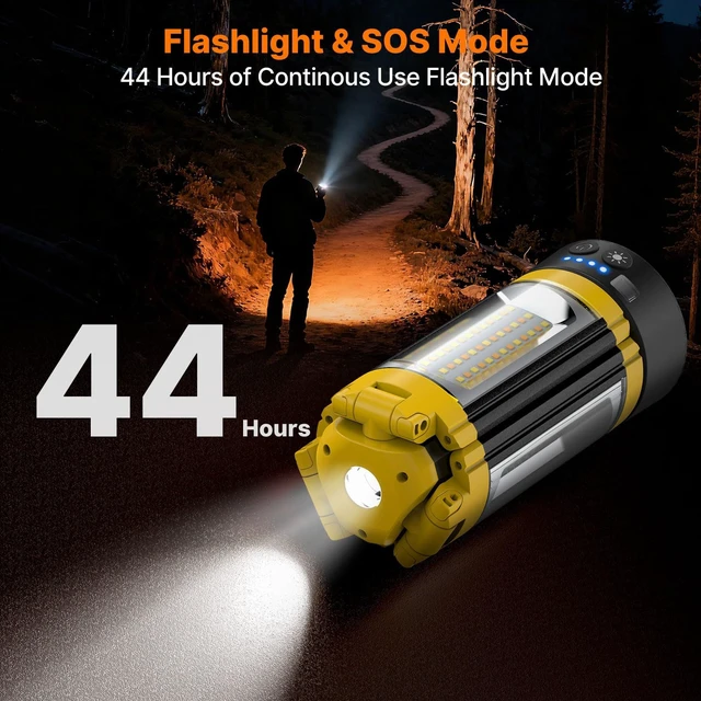 Alt view image 5 of 7 - Camping Lights with Remote, 18000mAh Rechargeable Camping Lantern | LED Work Light, Detachable Tripod Stand up to 6.0 ft, 3 Lamp Heads for Camping Essentials & Emergency, Yellow