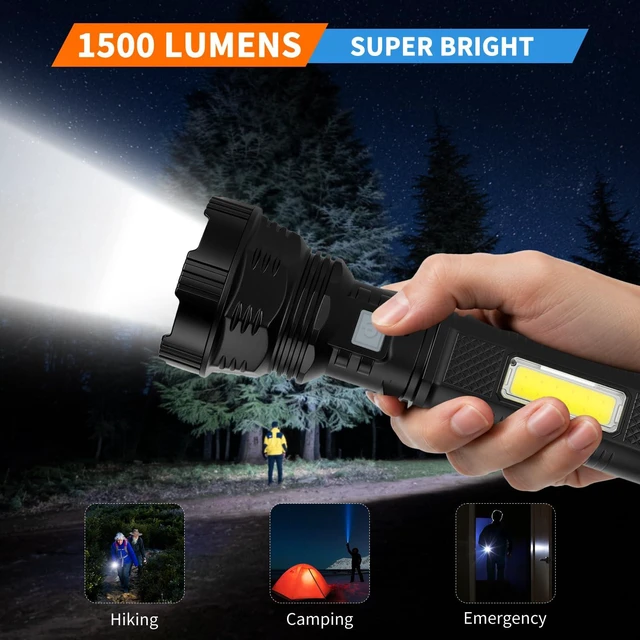 Alt view image 2 of 7 - Led Solar Flashlight, 1500 Lumens Led Solar Handheld Flashlights with IP65 Waterproof for Survival Emergencies Camping (4 Packs)