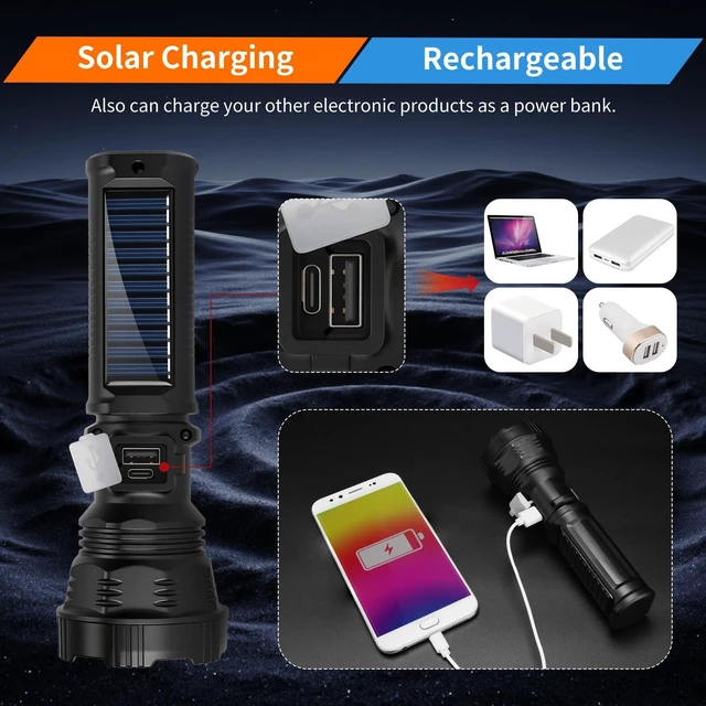 Alt view image 6 of 7 - Led Solar Flashlight, 1500 Lumens Led Solar Handheld Flashlights with IP65 Waterproof for Survival Emergencies Camping (4 Packs)