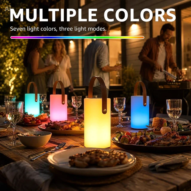 Alt view image 3 of 7 - Solar Table Lamp Outdoor Lantern 2 In 1 Rechargeable Waterproof | 2-Pack LED Portable Cordless Lights | with Remote 8 Colors | USB Battery Operated | IP44 for Patio Camping Outside/Indoor