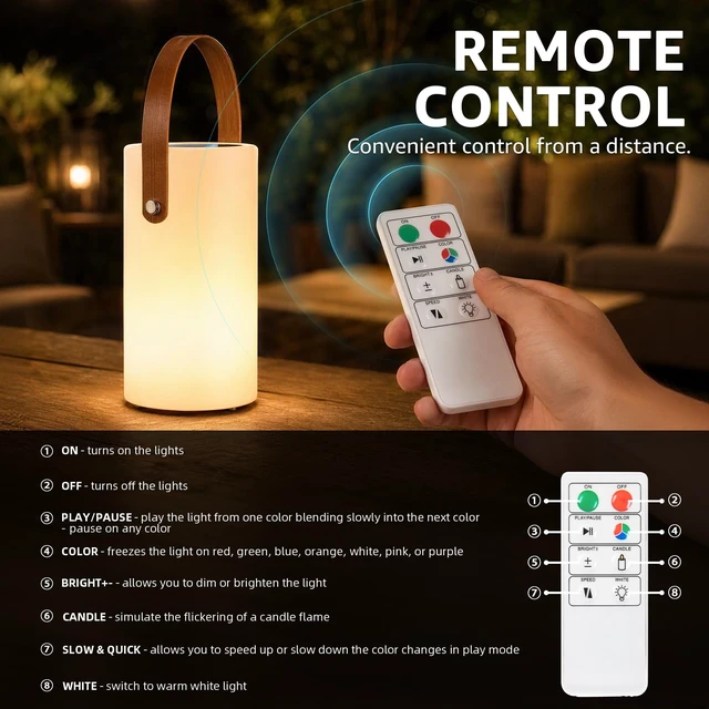 Alt view image 4 of 7 - Solar Table Lamp Outdoor Lantern 2 In 1 Rechargeable Waterproof | 2-Pack LED Portable Cordless Lights | with Remote 8 Colors | USB Battery Operated | IP44 for Patio Camping Outside/Indoor