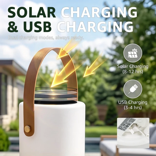 Alt view image 5 of 7 - Solar Table Lamp Outdoor Lantern 2 In 1 Rechargeable Waterproof | 2-Pack LED Portable Cordless Lights | with Remote 8 Colors | USB Battery Operated | IP44 for Patio Camping Outside/Indoor