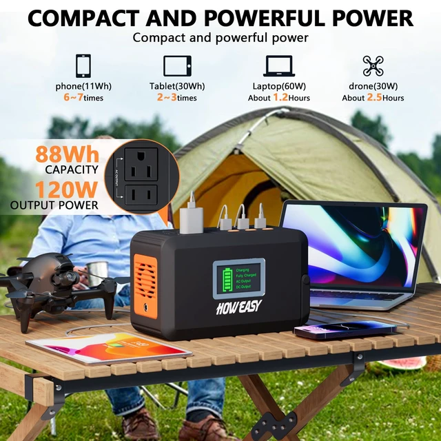 Alt view image 2 of 7 - Portable Power Station,120W(240W Peak) Solar Generator | 88Wh Lithium Battery Power with 110V AC Outlet/DC/USB/LED Light for Outdoor Camping Trip Hunting Emergency