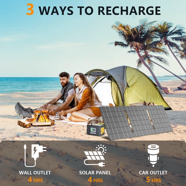 Alt view image 4 of 7 - Portable Power Station,120W(240W Peak) Solar Generator | 88Wh Lithium Battery Power with 110V AC Outlet/DC/USB/LED Light for Outdoor Camping Trip Hunting Emergency