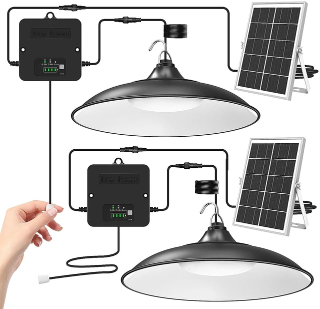 Main image of Solar Shed Light Indoor Outdoor with Pull String, 2000LM 6500K 2Pack | Cool White, Daytime Available, 3 Lighting Modes Pendant Light, Dusk to Dawn, IP65 Waterproof for Barn, Gazebo, Shop, Garage