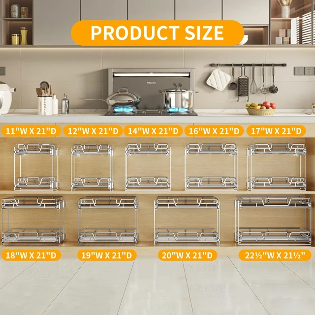 Alt view image 5 of 6 - 2-Tier Kitchen Cabinet Pull Out Shelf and Drawer Organizer Slide Out Pantry Storaqe Basket in Multiple Sizes (19" W x 21" D)