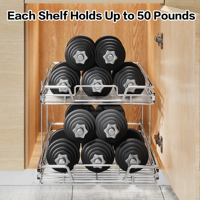 Alt view image 6 of 6 - 2-Tier Kitchen Cabinet Pull Out Shelf and Drawer Organizer Slide Out Pantry Storaqe Basket in Multiple Sizes (19" W x 21" D)