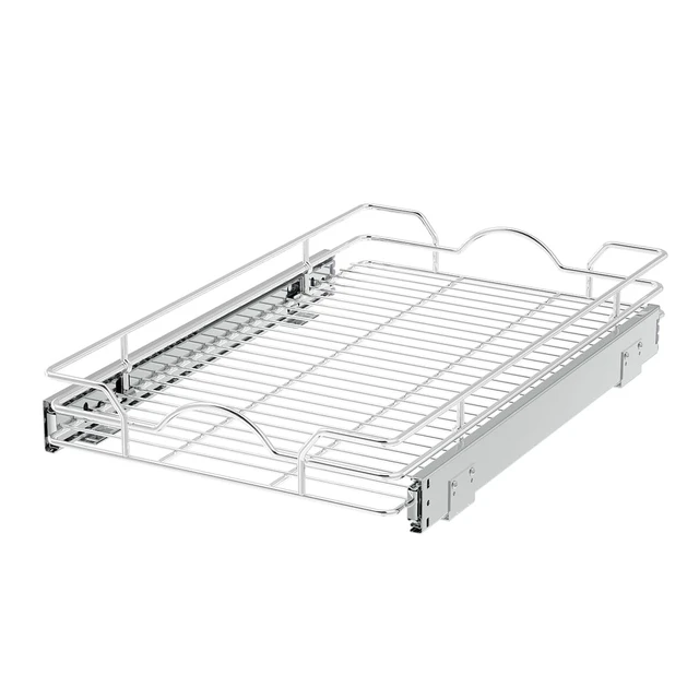 Alt view image 7 of 7 - Pull Out Cabinet Organizer 2 Pack (15" W x 21" D), Pull out Shelves 1 Tier, Cabinet Slide Out Shelves for Base Cabinet Organization in Kitchen Bathroom Pantry, Bottom Mount, Chrome Finish