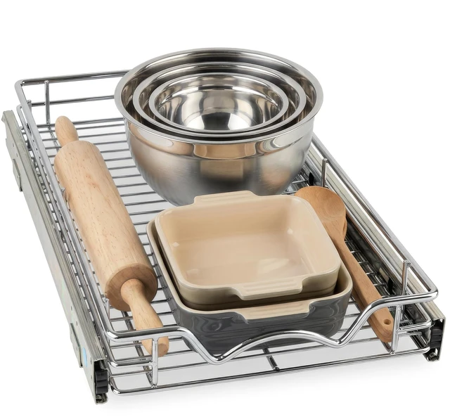 Main image of Heavy-Duty Pull Out Cabinet Organizer, 11W x 21D | Full-Extension Pull-Out, Heavy-Duty Caddy, Steel Cabinet Drawer, Chrome Finish, Lifetime Limited Warranty