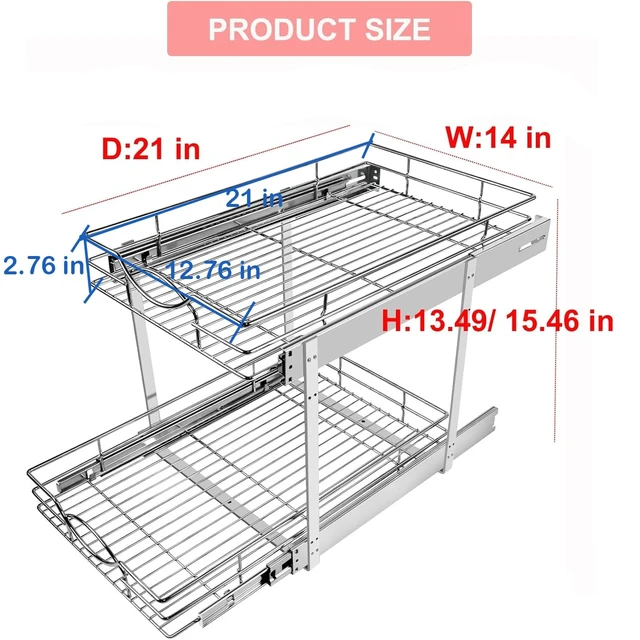 Alt view image 2 of 7 - Pull Out Cabinet Organizer 14"W 21"D 2-Tier Slide Out Storage Shelf