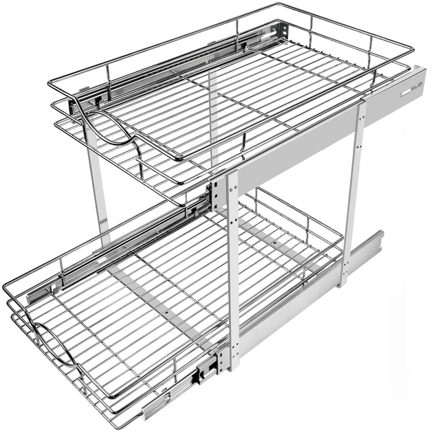 Main image of Pull Out Cabinet Organizer 14"W 21"D 2-Tier Slide Out Storage Shelf