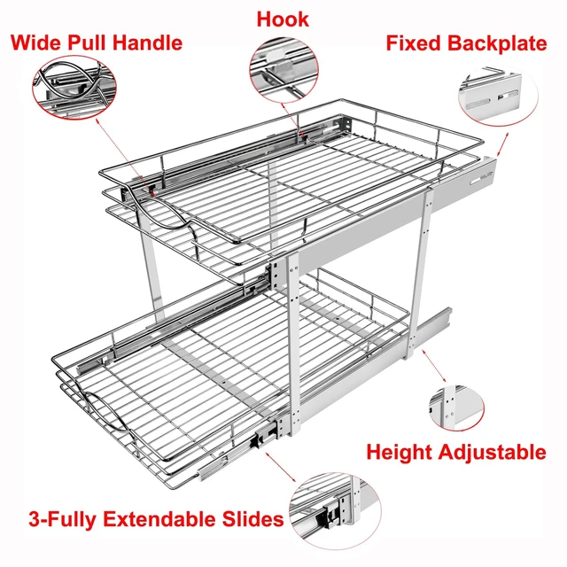 Alt view image 4 of 7 - Pull Out Cabinet Organizer 14"W 21"D 2-Tier Slide Out Storage Shelf