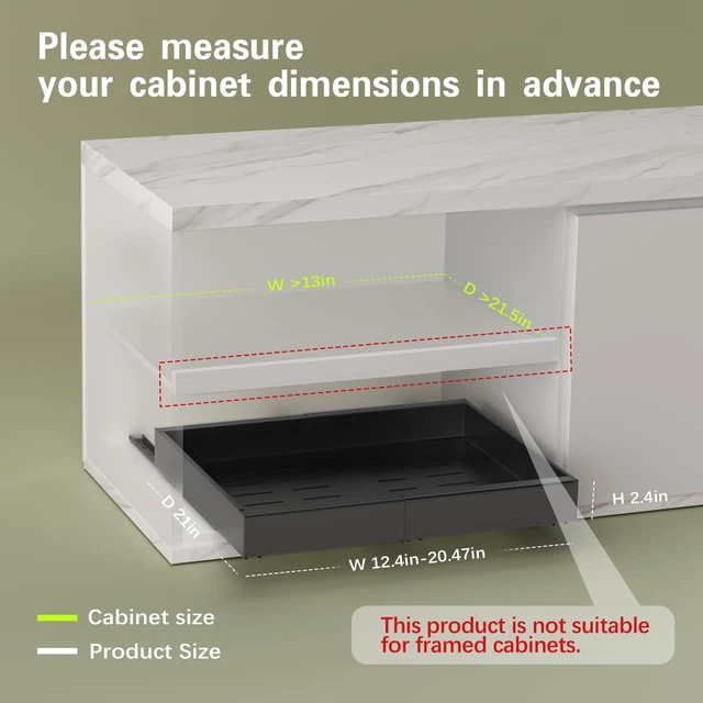 Alt view image 4 of 6 - 2 Pack Pull Out Cabinet Organizers 21"Deep with Raising Pad for Framed Cabinets,Expandable Slide Out Drawers Upgrade 3 Slide Rails,Roll Out Shelves Adhesive,Adjustable Width 12"-20.45" Black