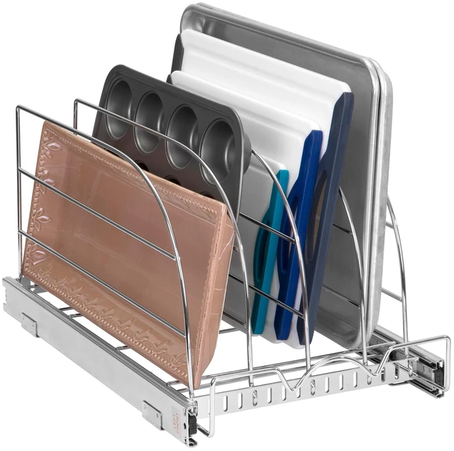 Main image of Pull Out Organizer for Bakeware, Cutting Board and Trays, 12.5W x 21D | Stores Cutting Board and Trays, Adjustable Dividers, Heavy Duty, Lifetime Limited Warranty - For Narrow Cabinet Spaces