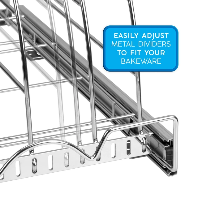 Alt view image 5 of 7 - Pull Out Organizer for Bakeware, Cutting Board and Trays, 12.5W x 21D | Stores Cutting Board and Trays, Adjustable Dividers, Heavy Duty, Lifetime Limited Warranty - For Narrow Cabinet Spaces