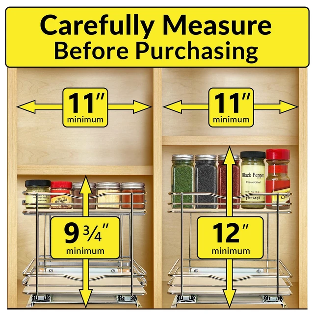 Alt view image 4 of 7 - Pull Out Spice Organization for Cabinets - 10-3/8 inch Wide Spice Rack for Inside Cabinets, Slide Out Spice Rack Organizer for cabinet Pull Out Spice Rack, Sliding 2 Tier Chrome