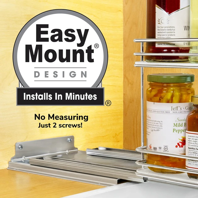 Alt view image 3 of 7 - Pull Out Spice Organization for Cabinets - 10-3/8 inch Wide Spice Rack for Inside Cabinets, Slide Out Spice Rack Organizer for cabinet Pull Out Spice Rack, Sliding 2 Tier Chrome