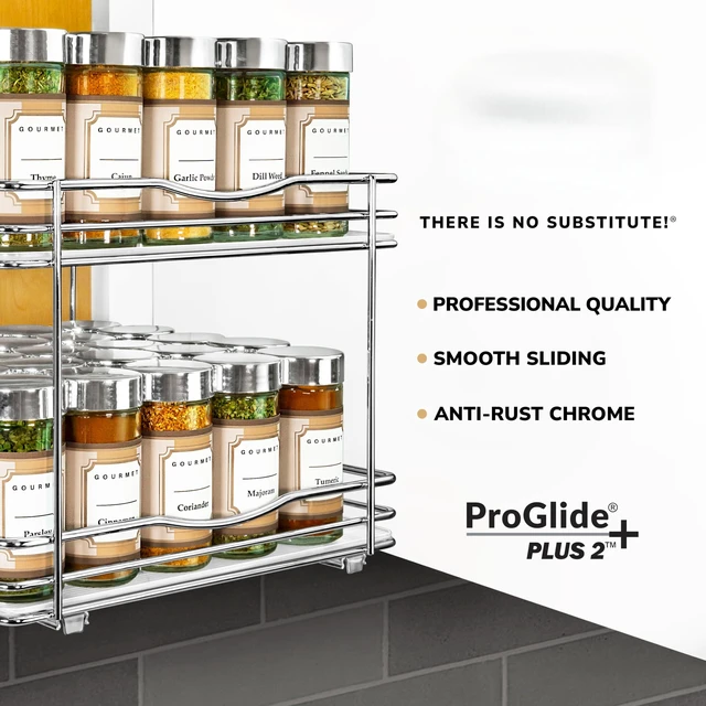 Alt view image 2 of 7 - Pull Out Spice Organization for Cabinets - 10-3/8 inch Wide Spice Rack for Inside Cabinets, Slide Out Spice Rack Organizer for cabinet Pull Out Spice Rack, Sliding 2 Tier Chrome