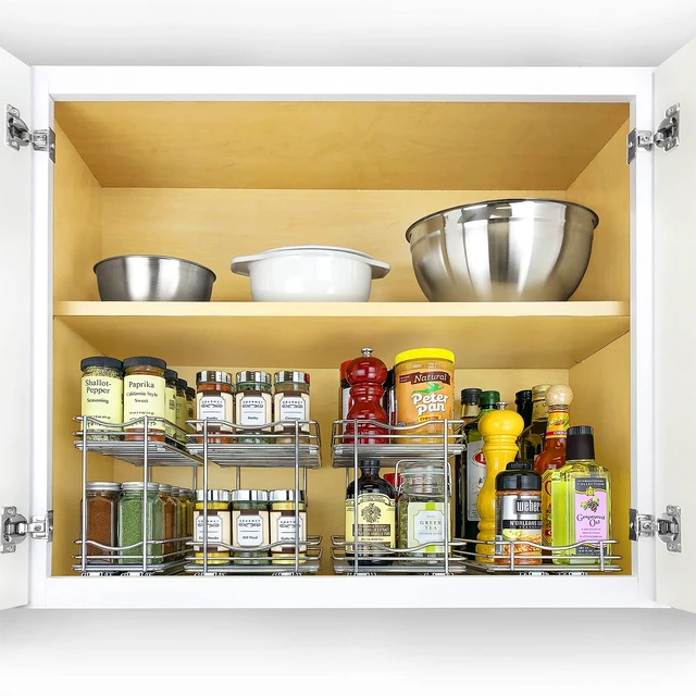 Alt view image 7 of 7 - Pull Out Spice Organization for Cabinets - 10-3/8 inch Wide Spice Rack for Inside Cabinets, Slide Out Spice Rack Organizer for cabinet Pull Out Spice Rack, Sliding 2 Tier Chrome