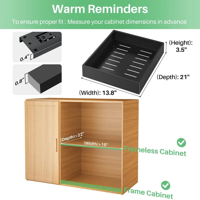 Alt view image 2 of 7 - Pull out Cabinet Organizer, 21"Deep, Heavy Duty Full-Extension Slide out Drawers for Kitchen Cabinets with Nano Adhesive, Roll Out Shelf Sliding Cabinet for Pots, Bathroom, Pantry, Under Sink, Black
