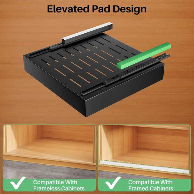Alt view image 3 of 7 - Pull out Cabinet Organizer, 21"Deep, Heavy Duty Full-Extension Slide out Drawers for Kitchen Cabinets with Nano Adhesive, Roll Out Shelf Sliding Cabinet for Pots, Bathroom, Pantry, Under Sink, Black