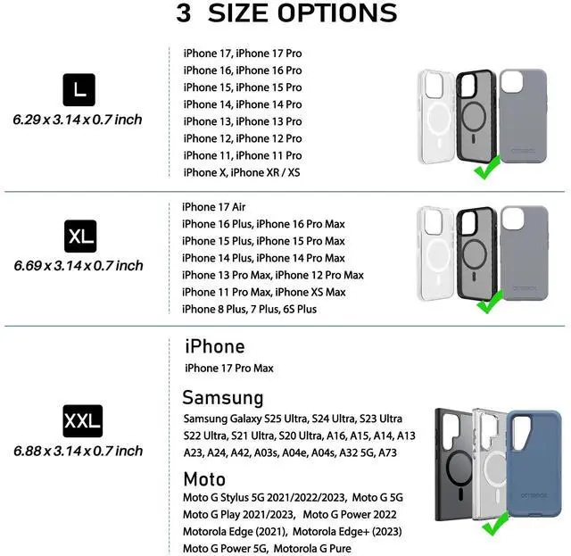 Alt view image 2 of 7 - SOEWIOU Rugged Nylon Holster Compatible with iPhone 16/15/14/13/12 Pro Max & Plus,17 Air Models, Galaxy S24/S23/S21/S20 FE Cell Phone Belt Holder for Men, Black - XL