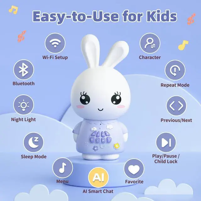 Alt view image 7 of 7 - SOEWIOU AI Toys for Kids, Smart Companion with Real-Time Voice, 4 Agents & 91 Languages, Preloaded 48 Bunny English/50 Stories/66 Music/28 Lullabies/34 Classical Tunes, Bluetooth Speaker