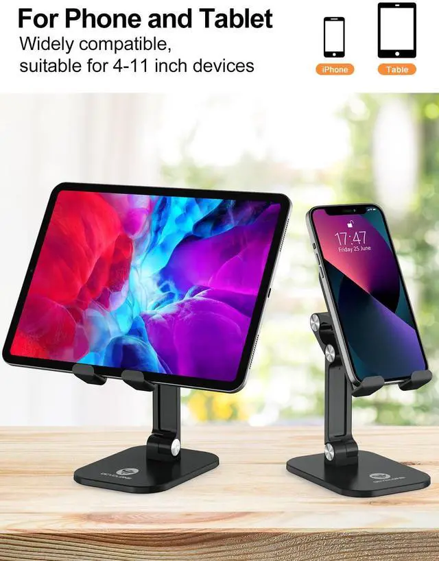 Alt view image 4 of 7 - SOEWIOU Phone Stand, Adjustable Height and Angle Foldable Cell Phone Stand Holder for Desk, Taller iPhone Stand Compatible with 4.7"-13" Smartphones iPad Tablet, Black