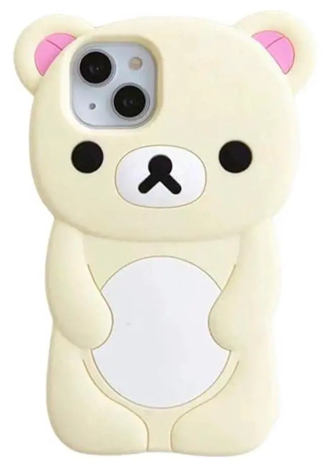 Main image of SOEWIOU Ultra Thick Soft Silicone Case for Apple Teddy Bear Animal 3D Cartoon Japanese Cute Lovely Adorable Kawaii Kids Girls Women (Beige, for iPhone 13)